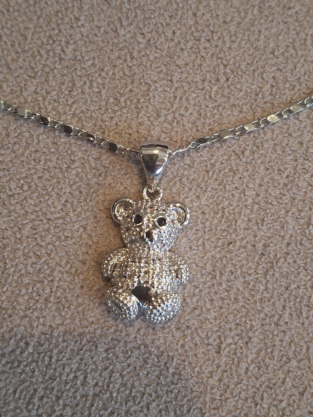 Silver  Plated Teddy Bear Pendant Necklace - Silver